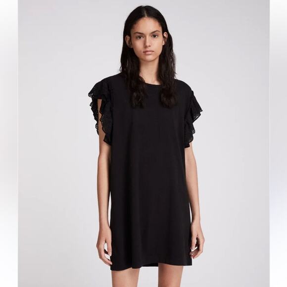 All Saints Senna Adelaide T-Shirt Dress Tiered Ruffled Eyelet Sleeves Size Small - Picture 1 of 10